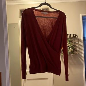 Brown/Burnt Orange Loft Deep V-Neck Wrap Sweater